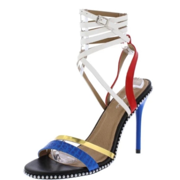 🎈🎈HOST PICK🎈🎈Red Multi Color Open Toe Strappy Stiletto Heels - Picture 2 of 5